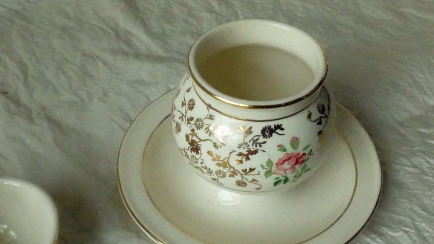 MOUTARDIER SALIERE EN FAIENCE VILLEROY BOCH METTLACH FRANCE-SAAR*