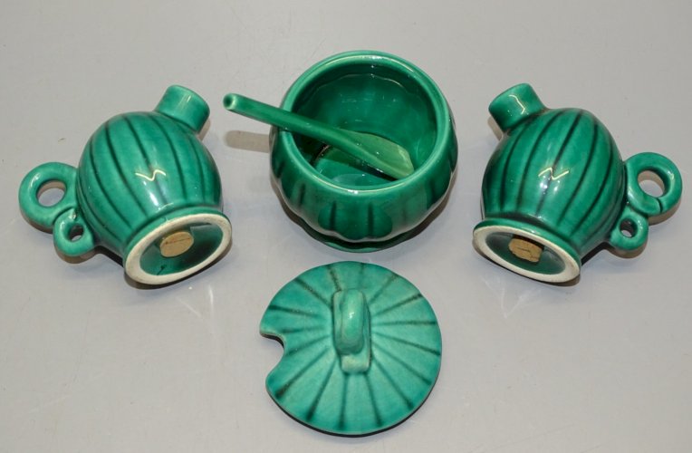 -MOUTARDIER & SALIERE POIVRIERE CERAMIQUE VINTAGE ANNEES 50/60 DECO TABLE  D