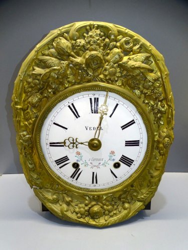-MOUVEMENT PENDULE HORLOGE COMTOISE XIXe cadran fleuri sans CLOCHE CLOCK D