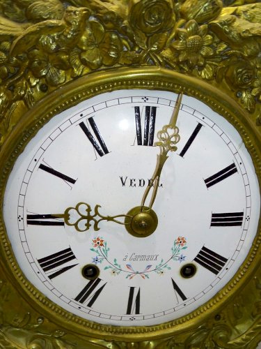-MOUVEMENT PENDULE HORLOGE COMTOISE XIXe cadran fleuri sans CLOCHE CLOCK D