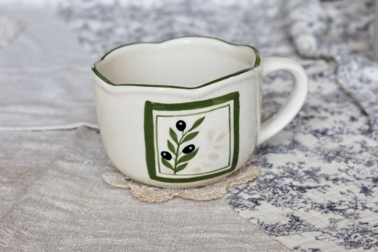 Mug / grande tasse vintage porcelaine – Motif olive