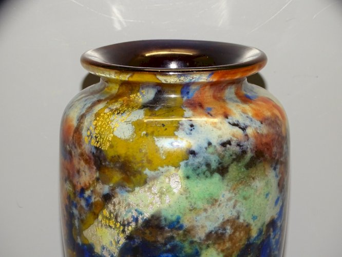 -MULLER Fres LUNEVILLE VASE VERRE Doublé MOTIFS Bigarés INCLUSIONS OR & ARGENT