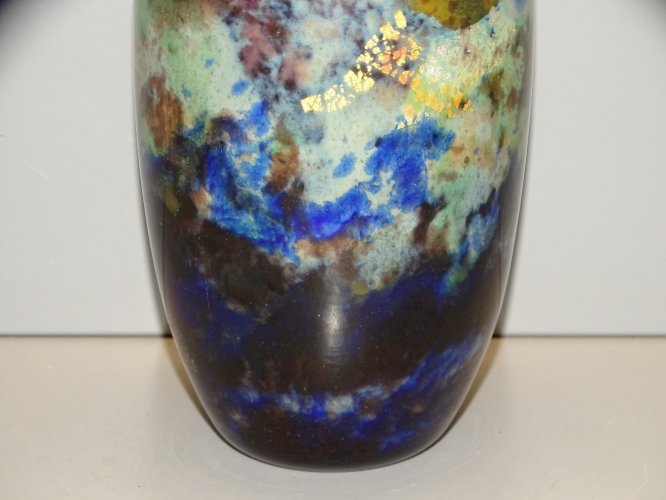 -MULLER Fres LUNEVILLE VASE VERRE Doublé MOTIFS Bigarés INCLUSIONS OR & ARGENT