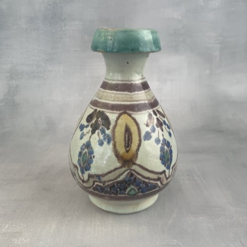 NABEUL TUNISIE vase céramique émaillé polychrome signature à identifier ~15cm