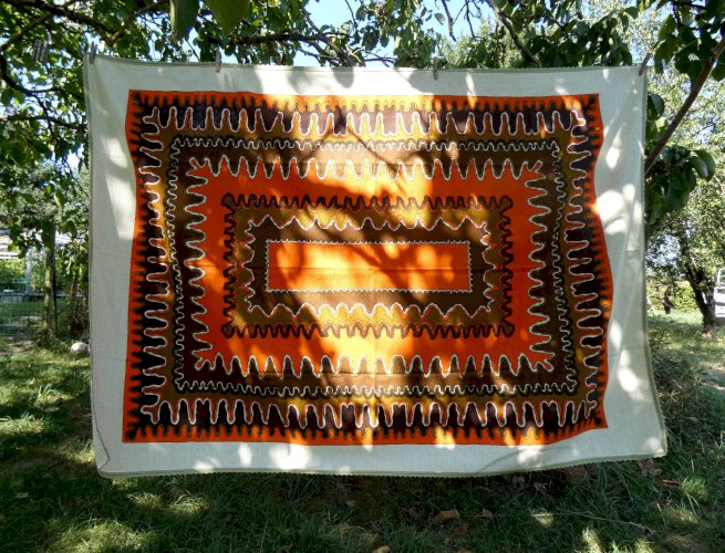 nappe rectangulaire vintage années 70 psychédélique orange 200x135cm