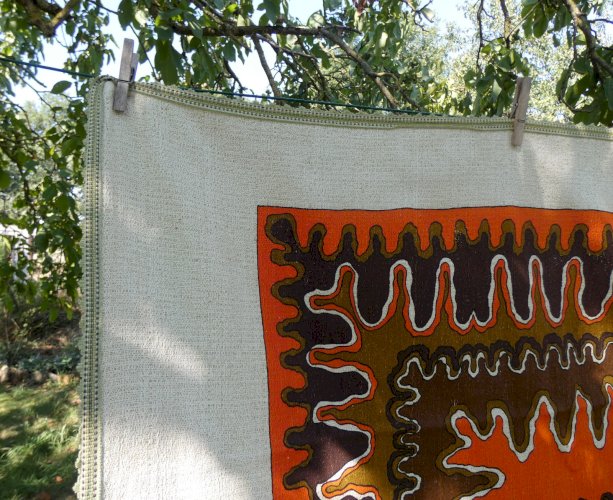 nappe rectangulaire vintage années 70 psychédélique orange 200x135cm