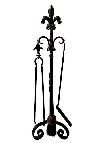 Necessaire de cheminée en fer forgé et bronze XX siècle
