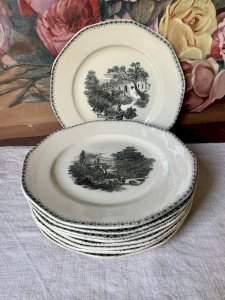 Nine antique dessert plates Boch La Louvière 1920s
