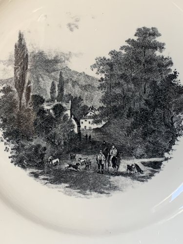 Neuf assiettes à dessert anciennes Boch La Louvière 1920s 