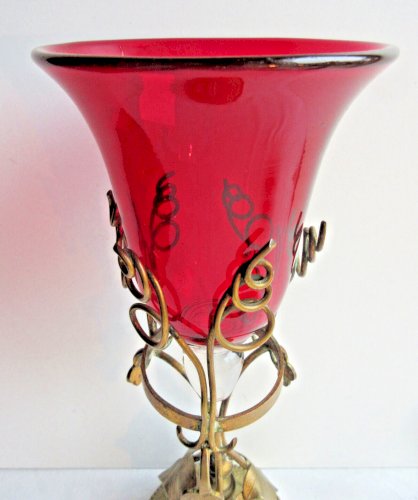 Objet religieux Lampe d'autel à poser laiton doré et cristal rouge, Napoléon III