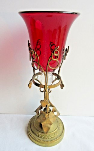 Objet religieux Lampe d'autel à poser laiton doré et cristal rouge, Napoléon III