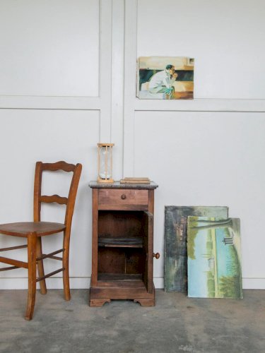 Odile, la table de chevet en bois et marbre N°629