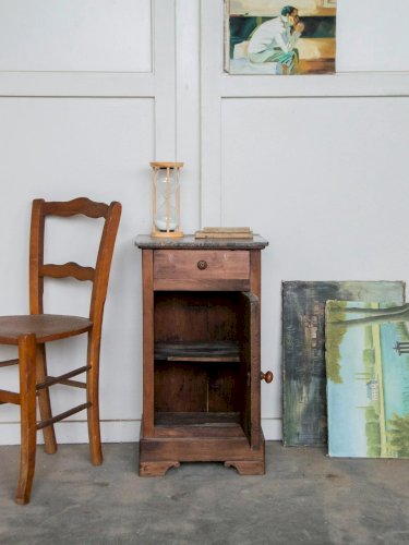 Odile, la table de chevet en bois et marbre N°629