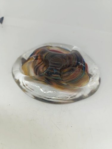 original bougeoir triple en verre signé Puiquier? en bon etat
