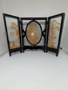 original Chinese diorama in lacquered wood and cork decoration in good condition