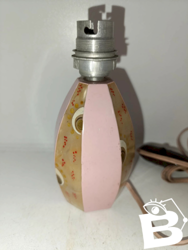 original petite lampe a facette interieur bois à decor floral en bon etat