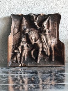 original wooden sculpture with medieval decoration in good condition