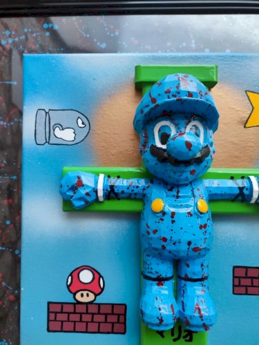 original tableau signé PBS appelé mario christ en tres bon etat