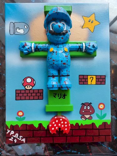 original tableau signé PBS appelé mario christ en tres bon etat