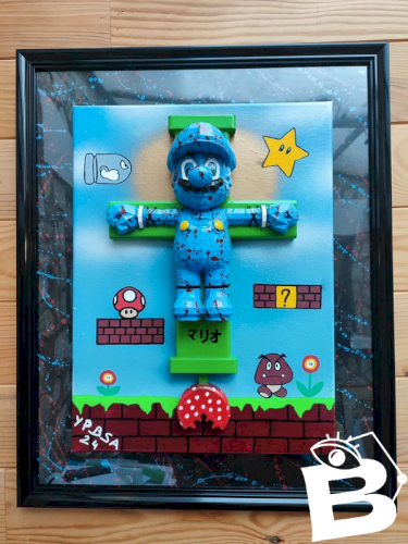 original tableau signé PBS appelé mario christ en tres bon etat