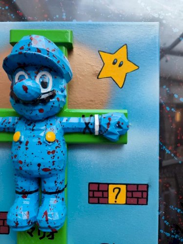 original tableau signé PBS appelé mario christ en tres bon etat