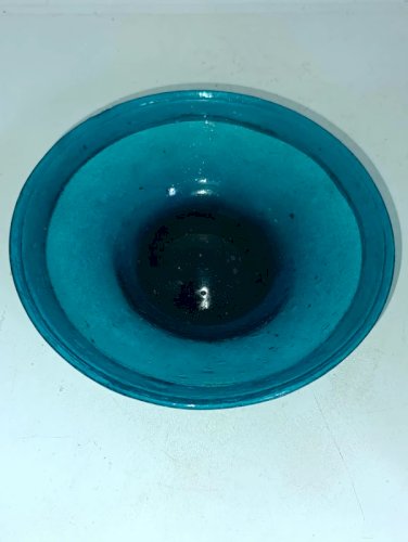 original vide poche en verre bullé bleu travail artisanal en bon etat