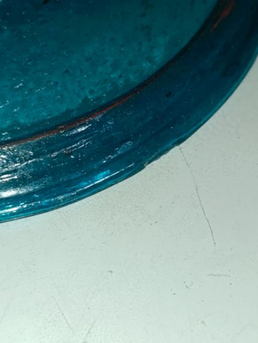 original vide poche en verre bullé bleu travail artisanal en bon etat