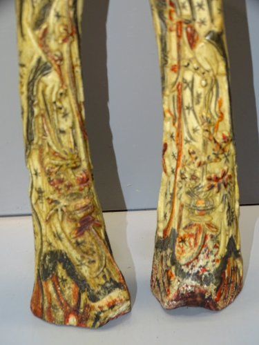 -OS POLYCHROME 2 ANCIENNES  STATUETTES CHINOISES HOMMES & FEMME OS SCULPTE   D