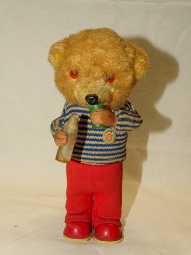 -OURS AUTOMATE PELUCHE QUI BOIT MAX CARL GERMANY JOUET ANCIEN COLLECTION   D