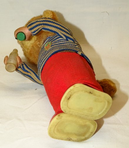 -OURS AUTOMATE PELUCHE QUI BOIT MAX CARL GERMANY JOUET ANCIEN COLLECTION   D