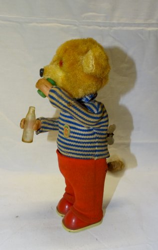 -OURS AUTOMATE PELUCHE QUI BOIT MAX CARL GERMANY JOUET ANCIEN COLLECTION   D