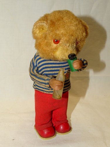 -OURS AUTOMATE PELUCHE QUI BOIT MAX CARL GERMANY JOUET ANCIEN COLLECTION   D