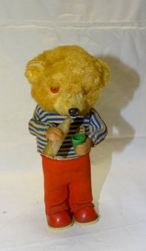 -OURS AUTOMATE PELUCHE QUI BOIT MAX CARL GERMANY JOUET ANCIEN COLLECTION   D