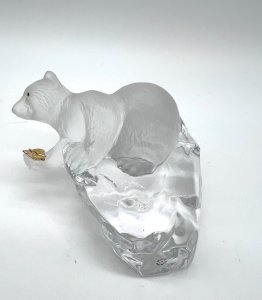 Ours cristal Fabergé Feerie Banquise poisson doré signé France 11cm