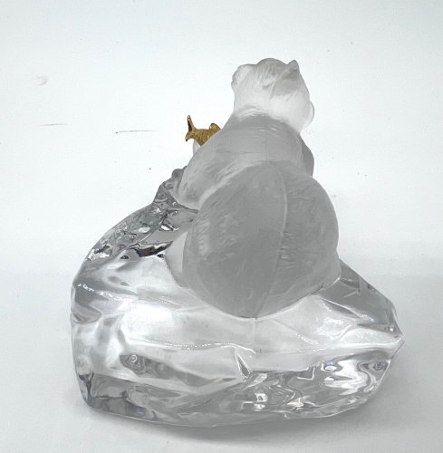 Ours cristal Fabergé Feerie Banquise poisson doré signé France 11cm