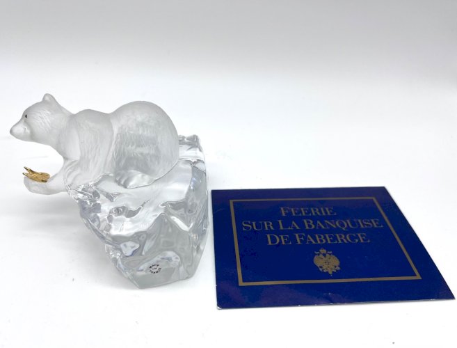 Ours cristal Fabergé Feerie Banquise poisson doré signé France 11cm