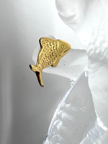 Ours cristal Fabergé Feerie Banquise poisson doré signé France 11cm