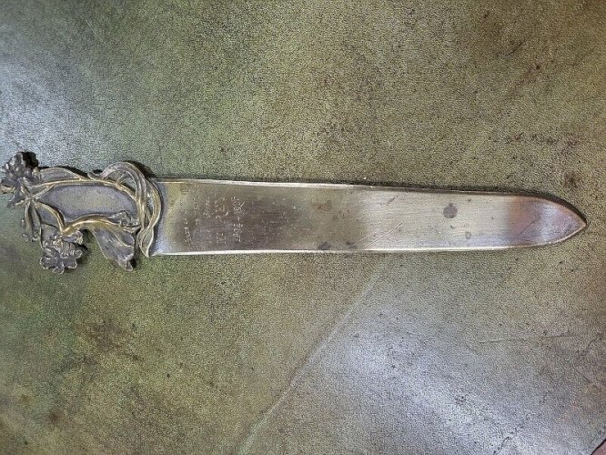 OUVRE LETTRES EN BRONZE ART NOUVEAU LYCEE DE TROYES CADEAU DES ELEVES