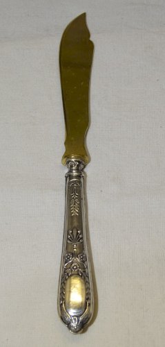 -OUVRE LETTRES STYLE EMPIRE Lame dorée MANCHE ARGENT FOURRE poinçon MINERVE    D