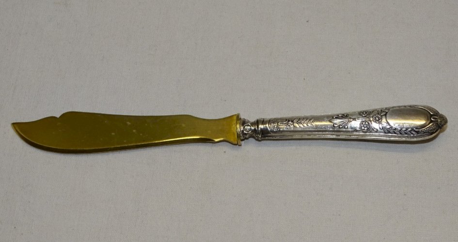 -OUVRE LETTRES STYLE EMPIRE Lame dorée MANCHE ARGENT FOURRE poinçon MINERVE    D