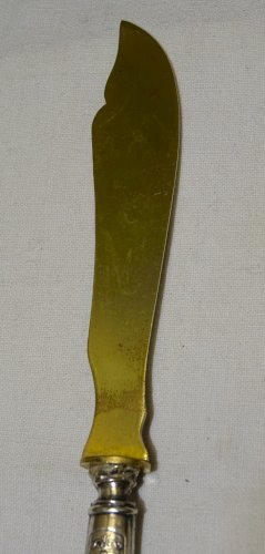 -OUVRE LETTRES STYLE EMPIRE Lame dorée MANCHE ARGENT FOURRE poinçon MINERVE    D
