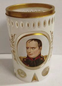 OVERLAY OPALINE NAPOLEON Portrait Dorure Blanc Pot Verre VH 19/12