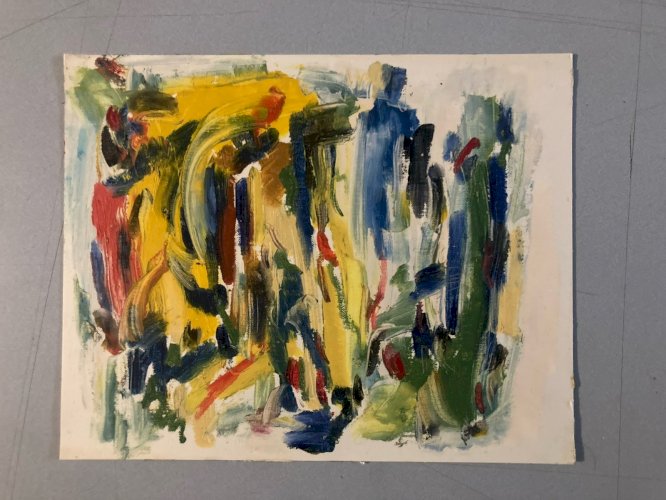 Painting Art Peinture Abstraite A Identifier Gouache Sur Papier Abstrait 1980