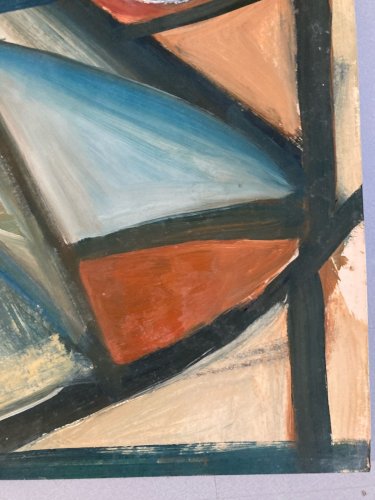 Painting Art Peinture Huile Papier Abstrait Abstraction 1980 Paysage Cubisme XXe