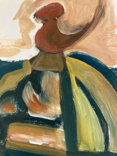 Painting Art Peinture Huile Papier Abstrait Abstraction 1980 Paysage Cubisme XXe