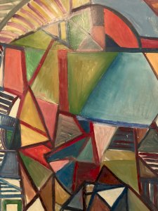 Painting Art Peinture Papier Abstrait Abstraction 1980 Cubiste Cubisme XXe Old