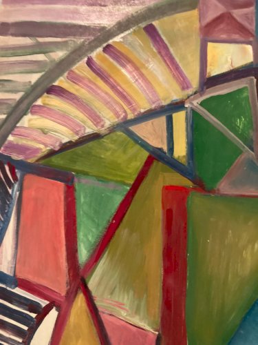 Painting Art Peinture Papier Abstrait Abstraction 1980 Cubiste Cubisme XXe Old