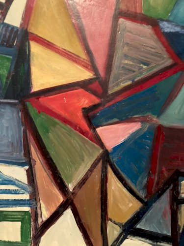 Painting Art Peinture Papier Abstrait Abstraction 1980 Cubiste Cubisme XXe Old