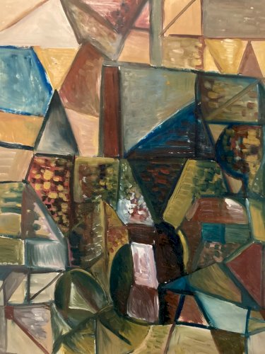Painting Art Peinture Papier Abstrait Abstraction Old 1980 Cubiste Cubisme XXe