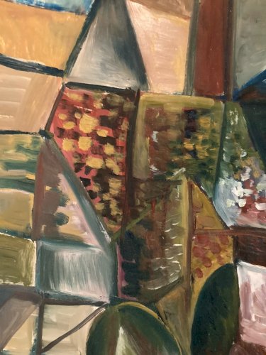 Painting Art Peinture Papier Abstrait Abstraction Old 1980 Cubiste Cubisme XXe